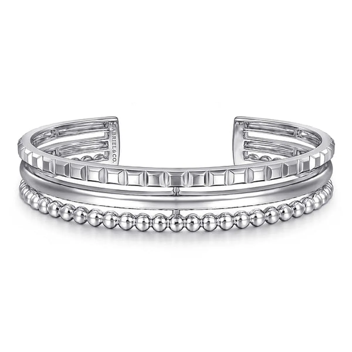 925 Sterling Silver Bujukan and Pyramid Triple Row Bangle