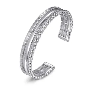 925 Sterling Silver Bujukan and Pyramid Triple Row Bangle