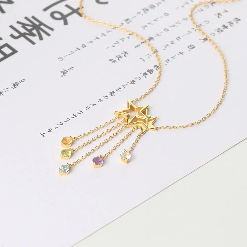 925 Sterling Silver Necklace Star Tassel Shooting Star Gemstone Pendant 14K Gold Plated Jewelry For Women