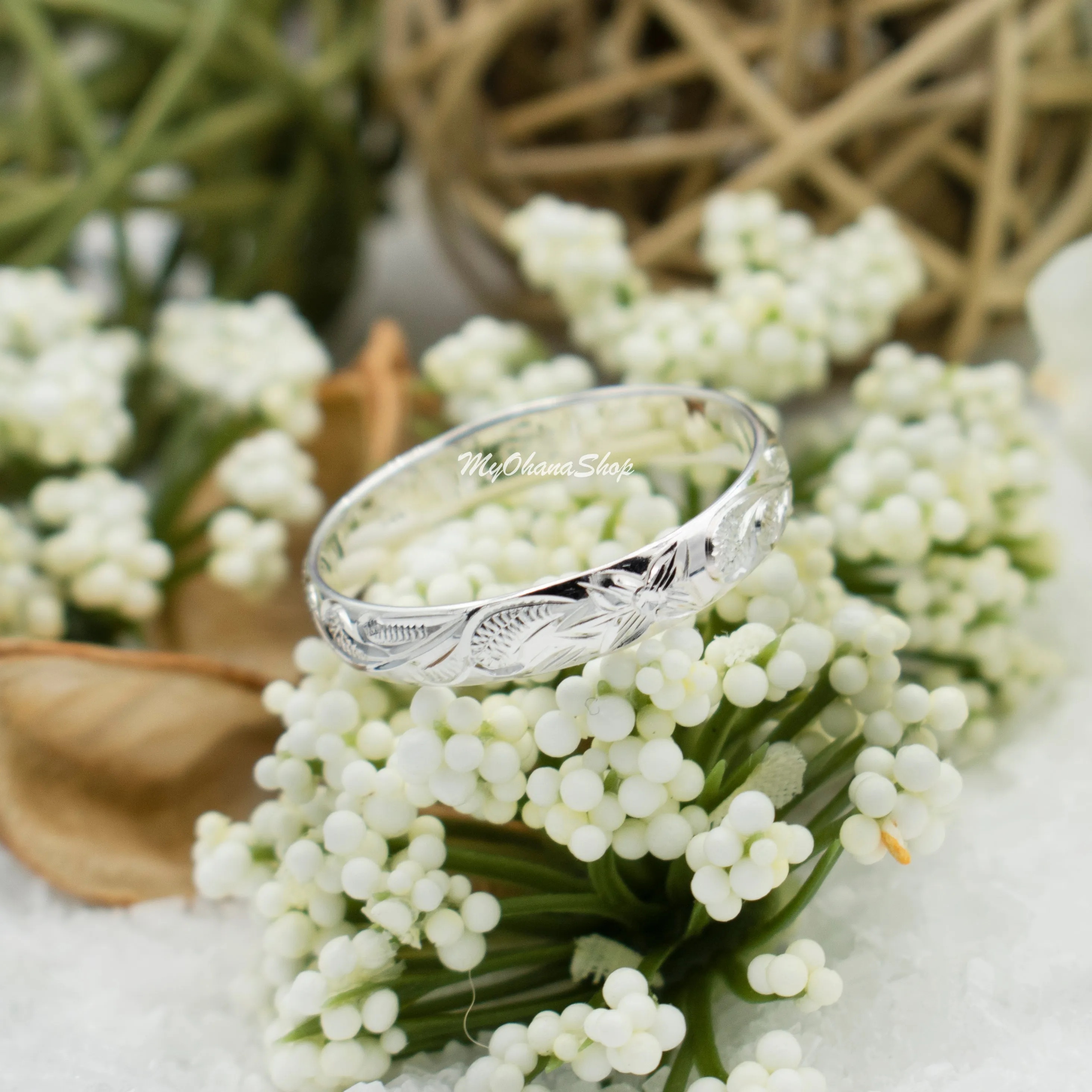 925 Sterling Silver Stacking Hawaiian Scrolled Ring.  4mm Engraved, Hand-Carved, Stackable Plumeria Ring For Toe, Midi, and Thumb Ring.