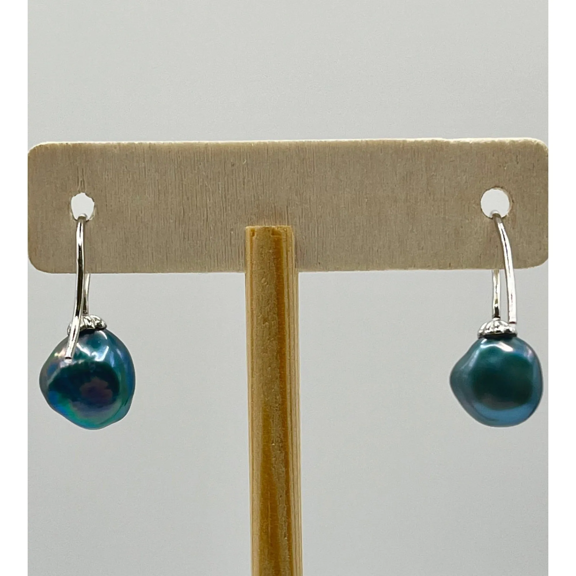 925 Sterling Silver Teal Freshwater Pearl Dangle Drop Earrings Colorful