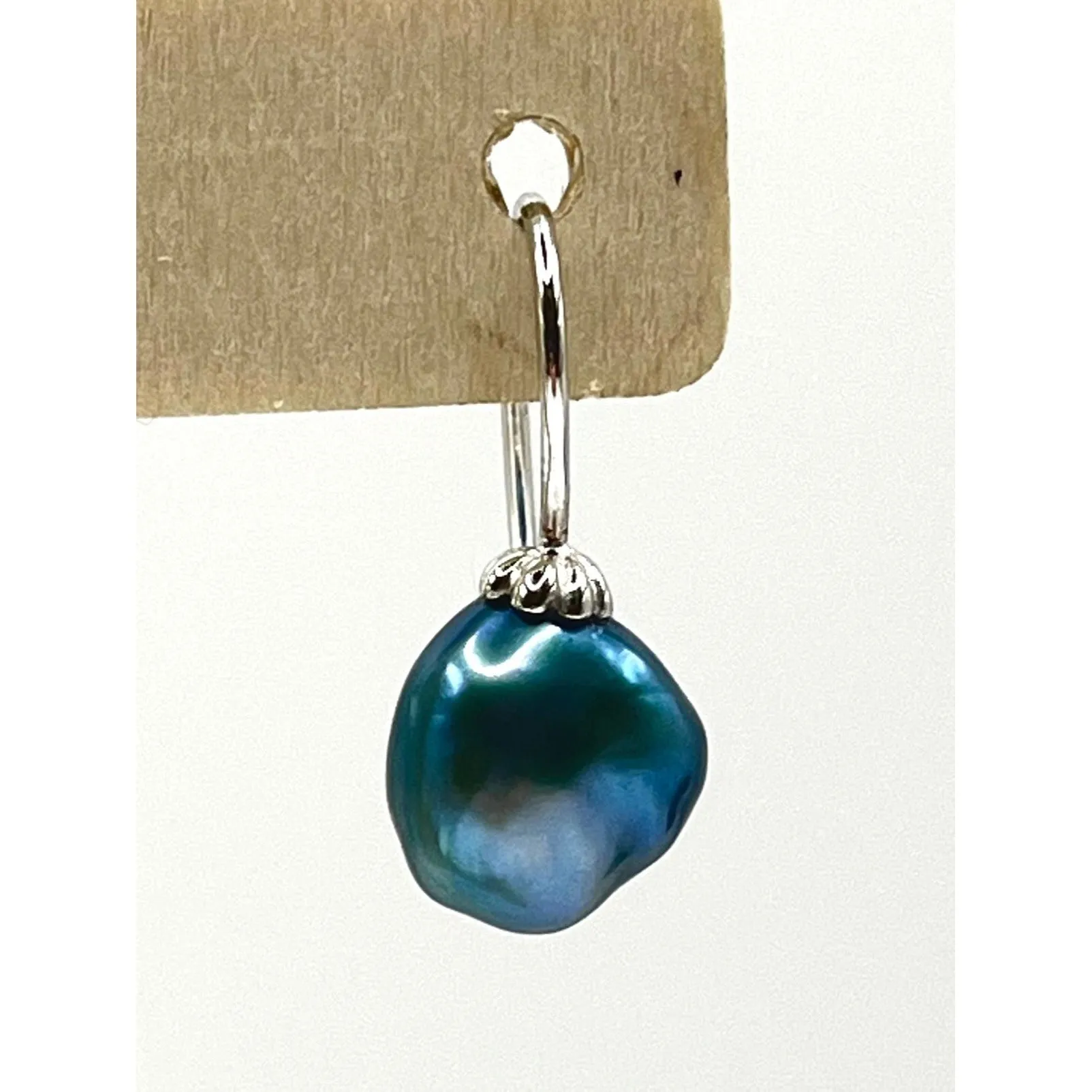 925 Sterling Silver Teal Freshwater Pearl Dangle Drop Earrings Colorful