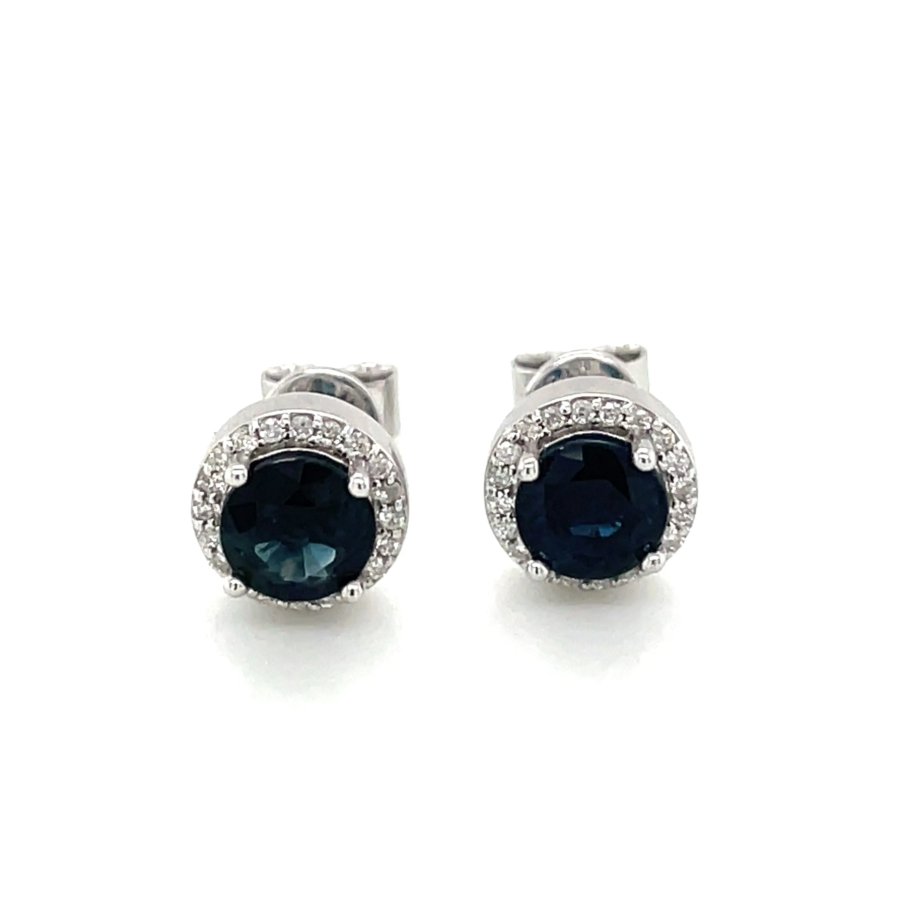 9ct White Gold Earth Grown Round Sapphire & Diamond Halo Stud Earrings