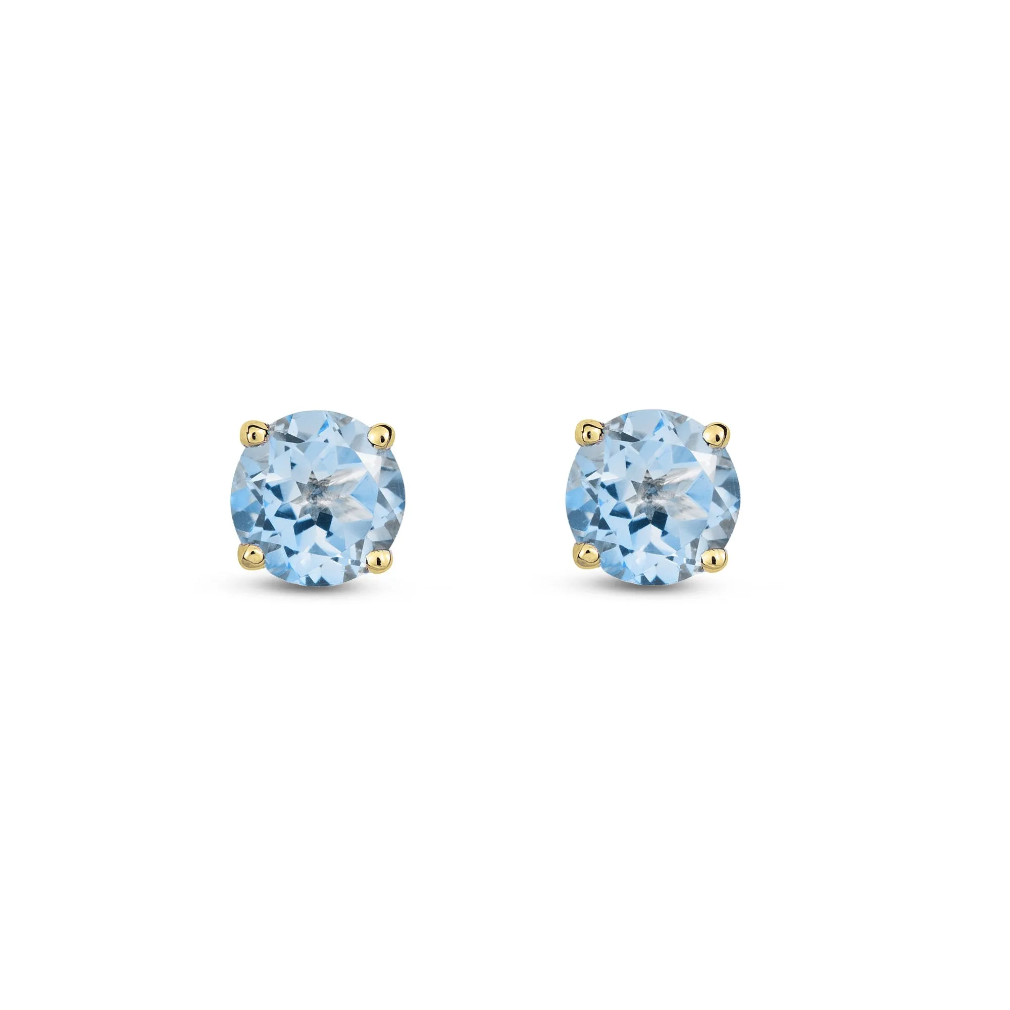 9ct Yellow Gold 5mm Aquamarine Claw Set Stud Earrings