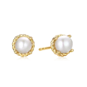 9ct Yellow Gold Round 6 mm White Fresh Water Pearl June Birthstone Stud Earrings