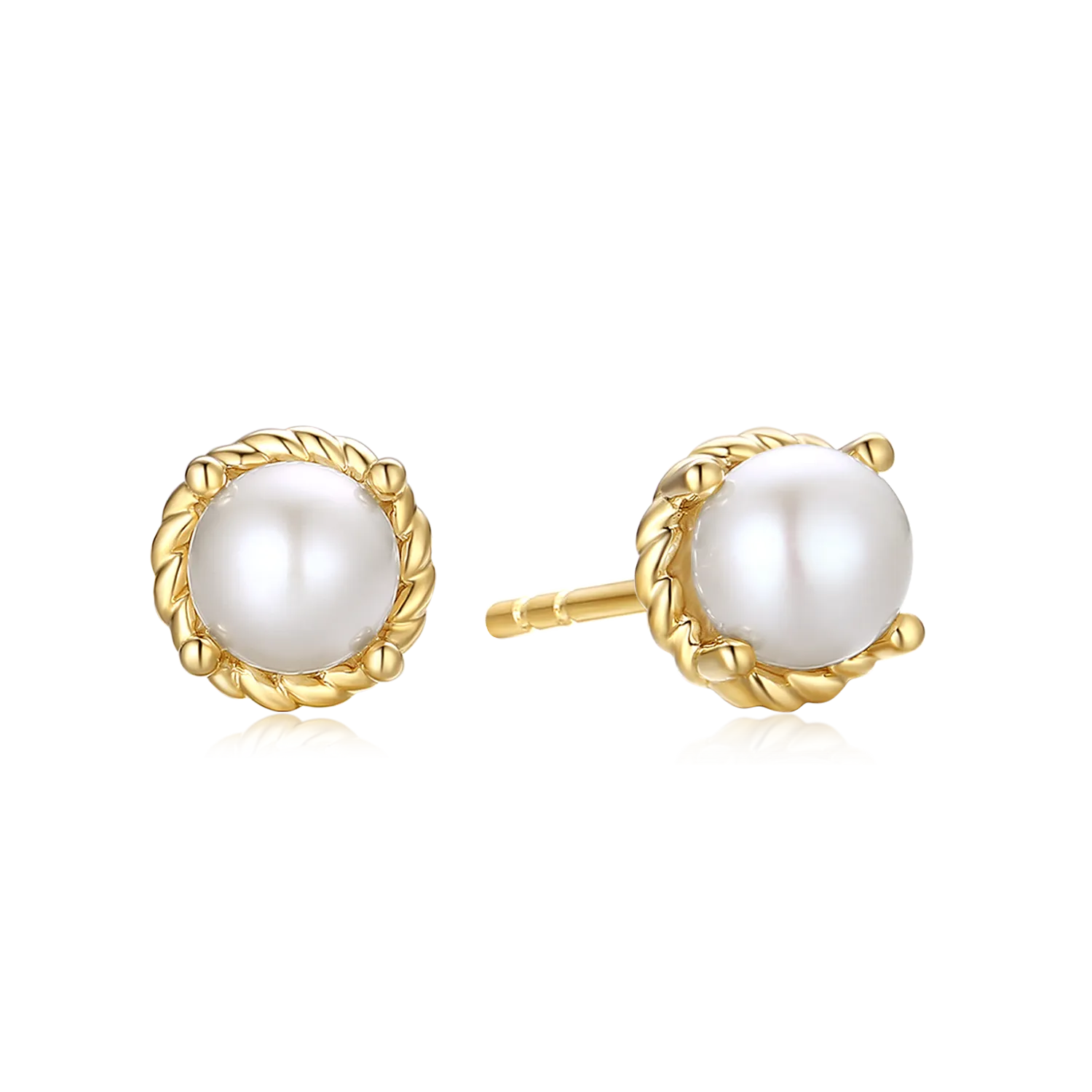 9ct Yellow Gold Round 6 mm White Fresh Water Pearl June Birthstone Stud Earrings