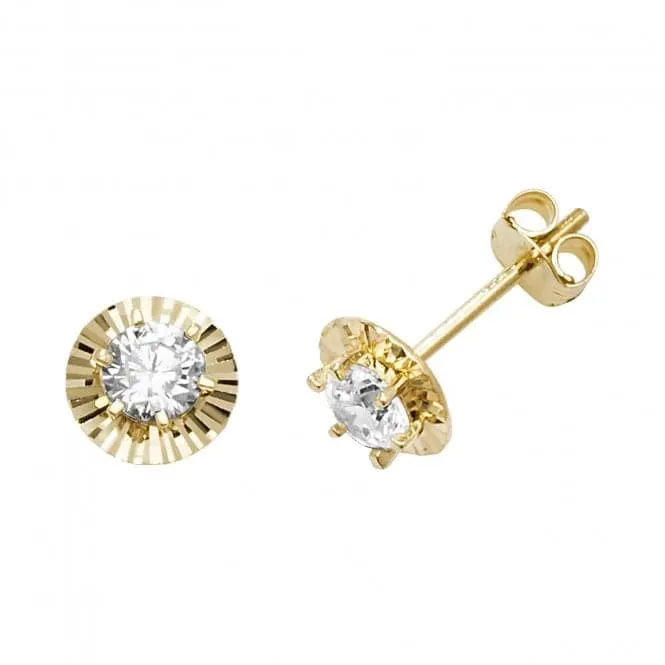 9ct Yellow Gold Round Zirconia Stud Earrings ES606