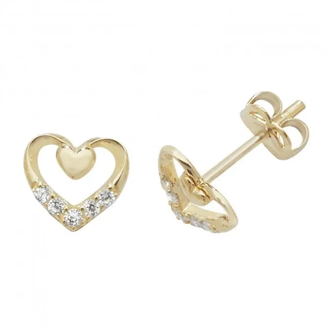 9ct Yellow Gold Zirconia Double Heart Stud Earrings ES431