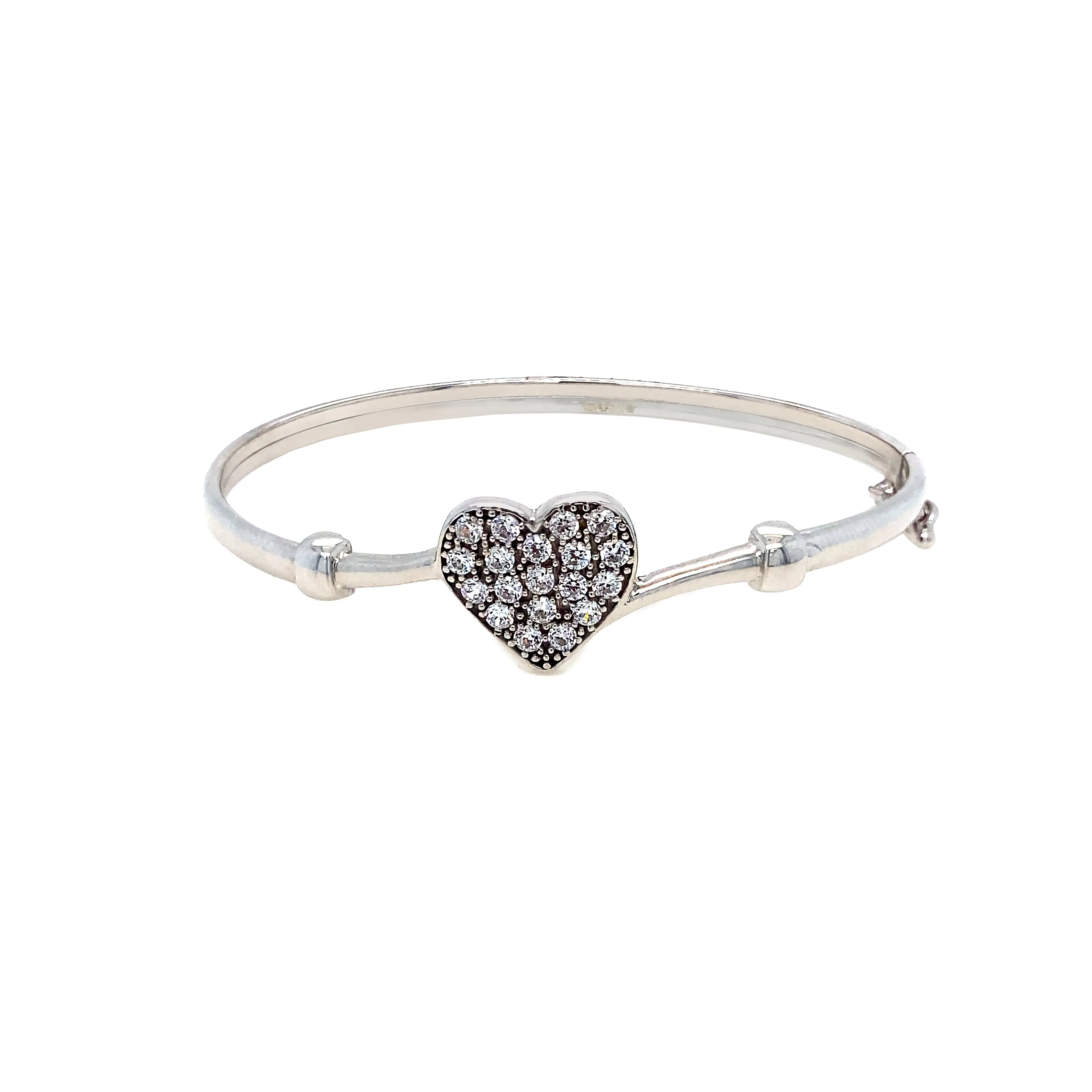 9K White Gold Children's Cubic Zirconia Heart Bangle