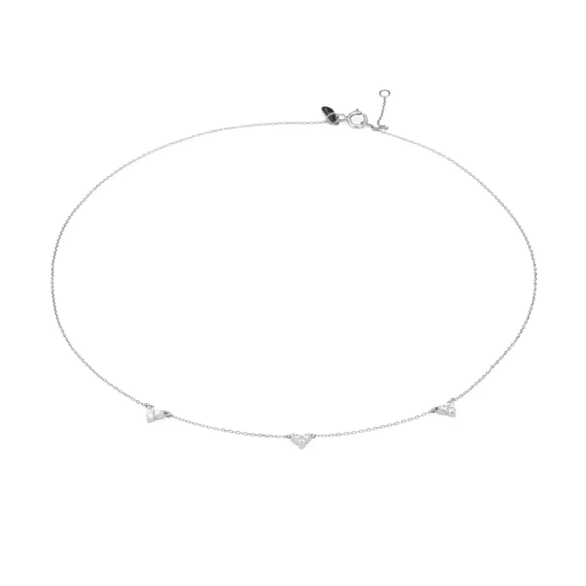 Adina - 3 Cluster Chain Choker Necklace in Sterling Silver