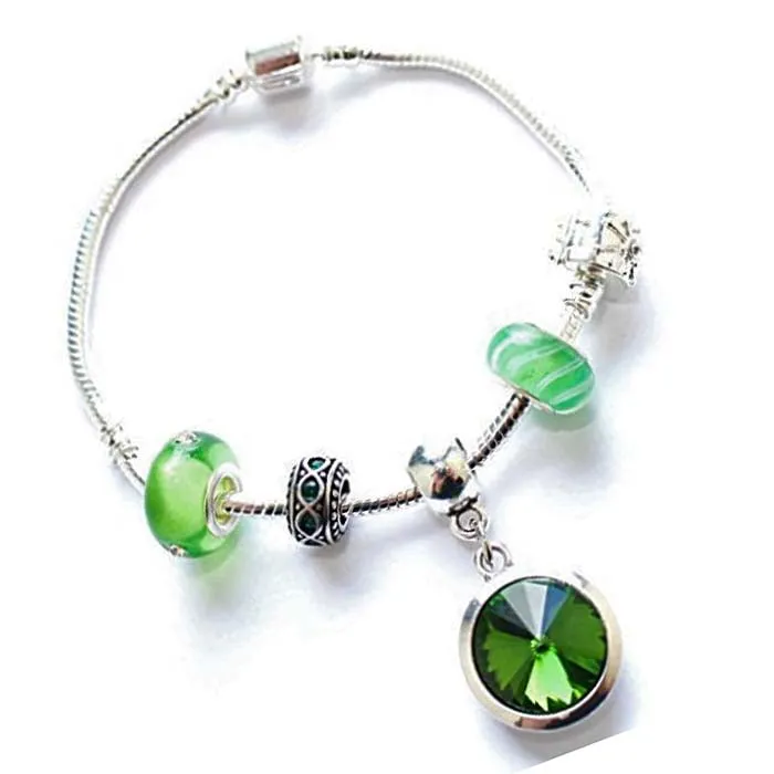 Adult's 'May Birthstone' Emerald Colored Crystal Silver Plated Charm Bead Bracelet