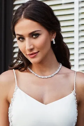 Amabelle Floral Cubic Zirconia Bridal Necklace and Earring Set