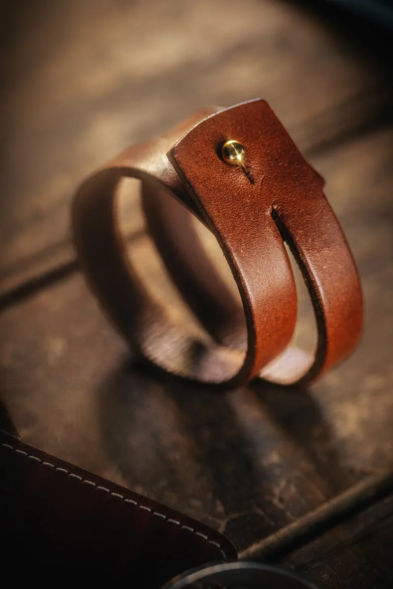 &SONS Leather Double Cuff Bracelet Brown