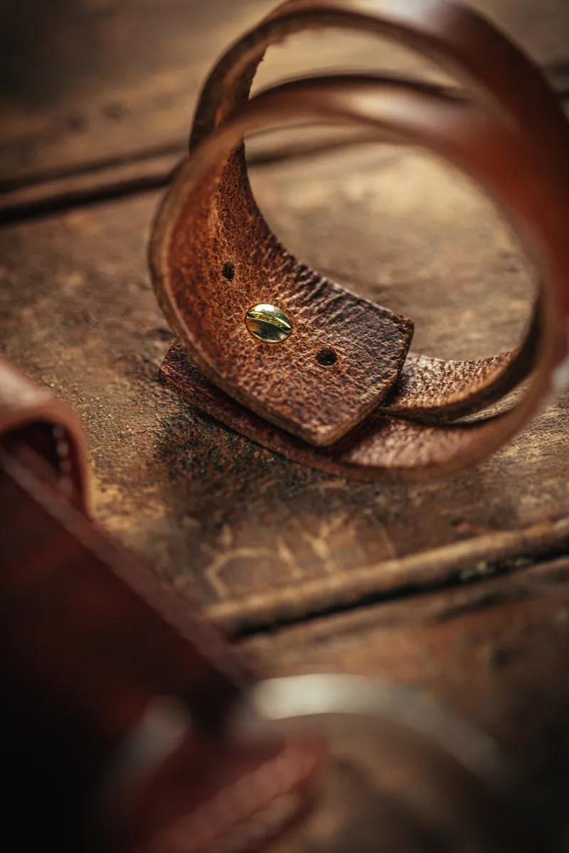 &SONS Leather Double Cuff Bracelet Brown