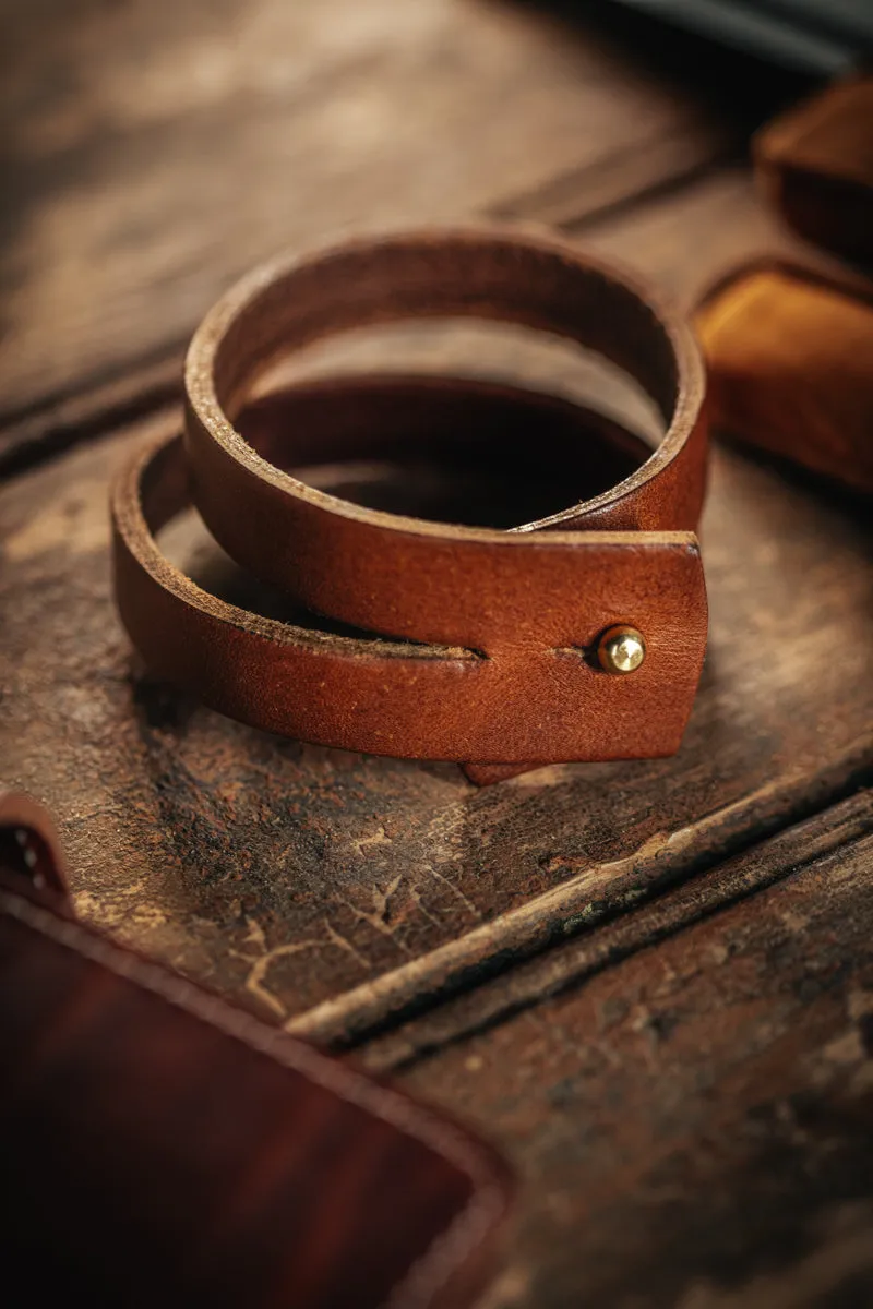 &SONS Leather Double Cuff Bracelet Brown