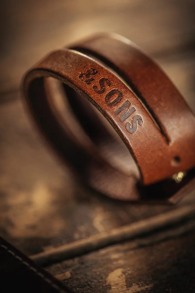 &SONS Leather Double Cuff Bracelet Brown