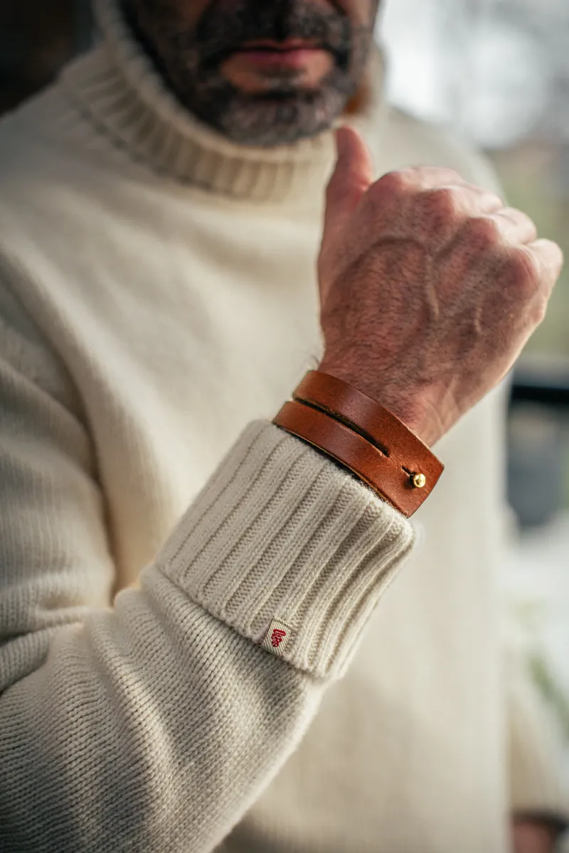 &SONS Leather Double Cuff Bracelet Brown