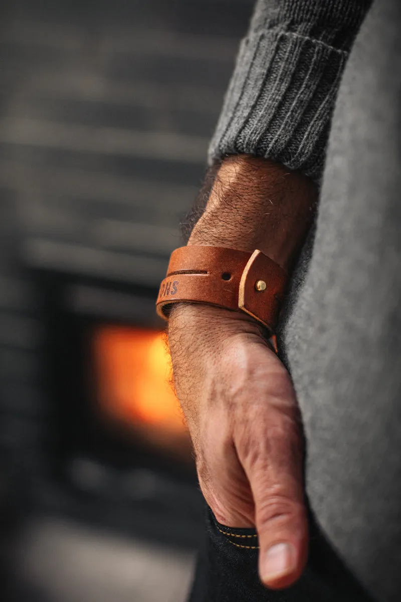 &SONS Leather Double Cuff Bracelet Brown