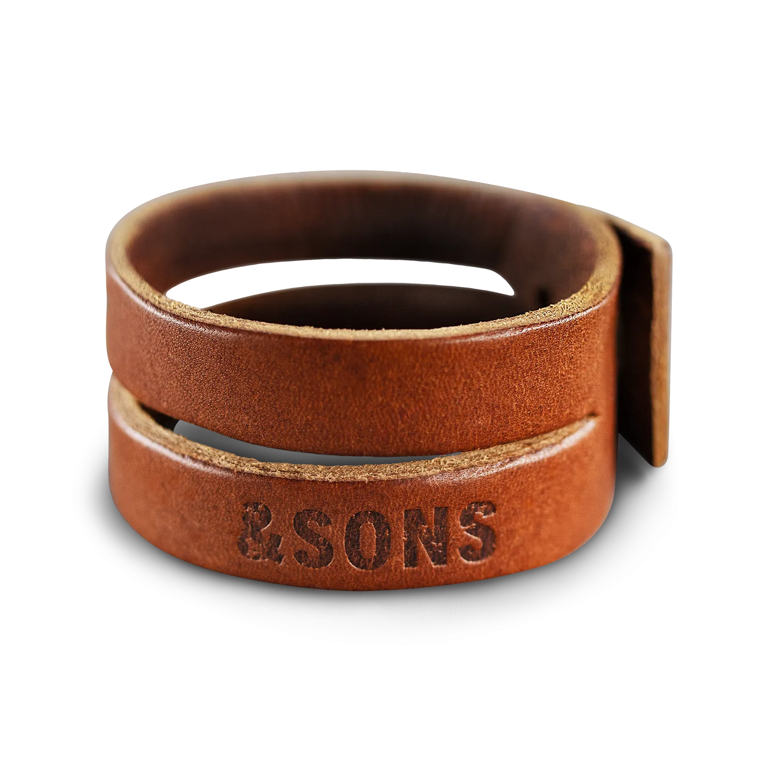 &SONS Leather Double Cuff Bracelet Brown