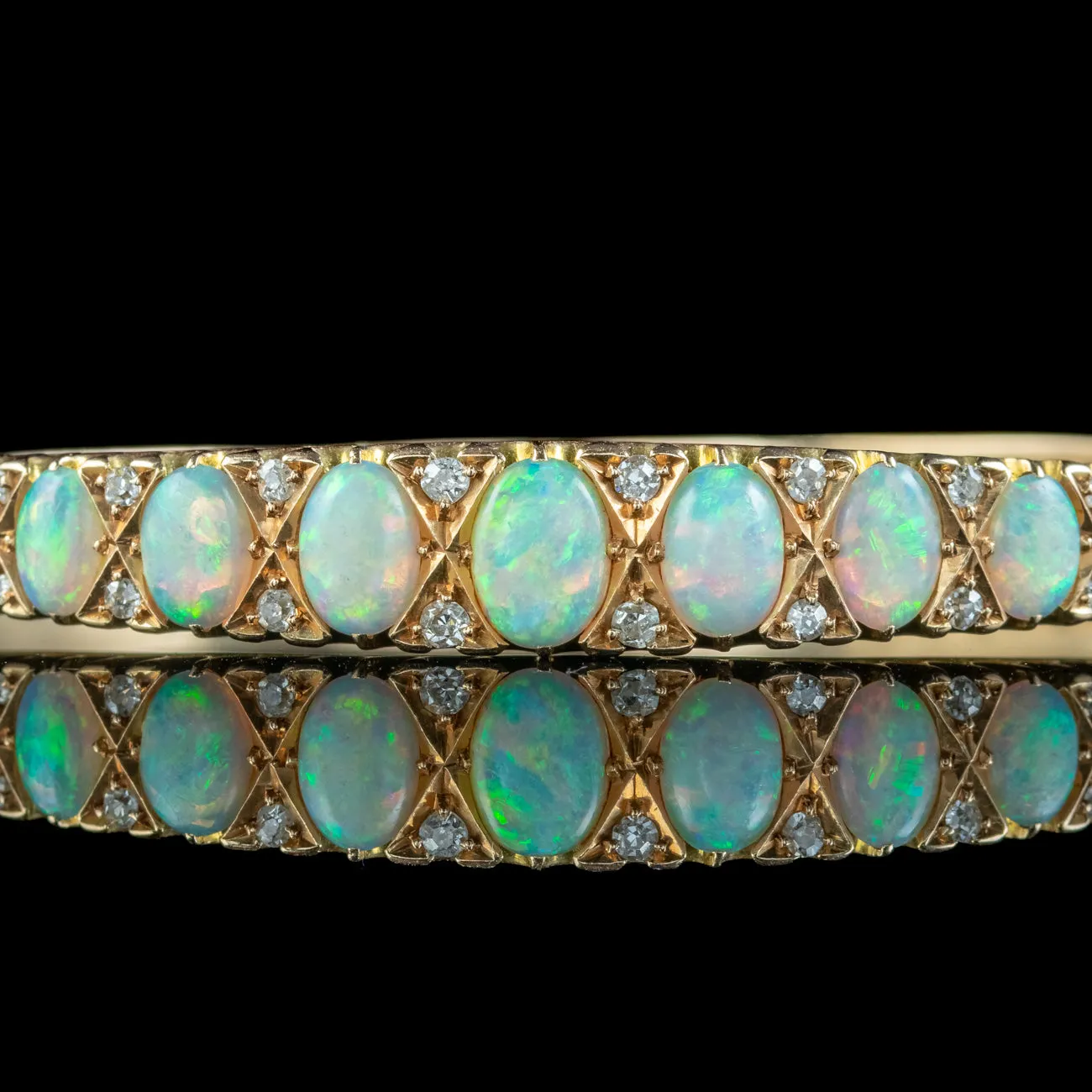 Antique Edwardian Opal Diamond Bangle 15ct Gold Dated 1911