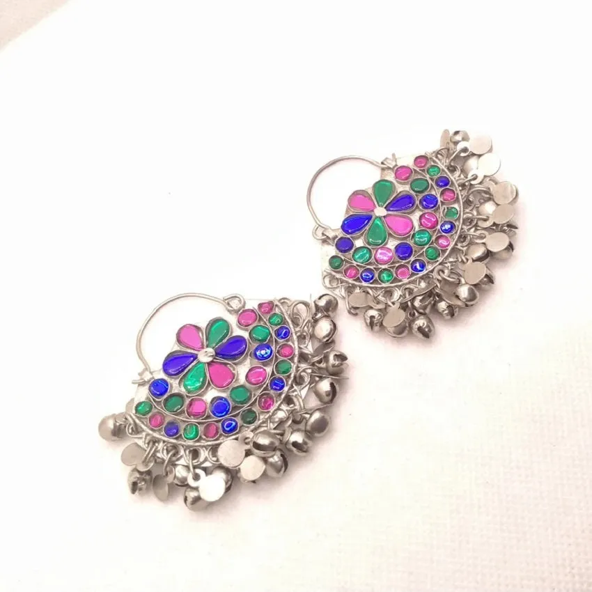 Antique Glass Stones Kuchi Earrings