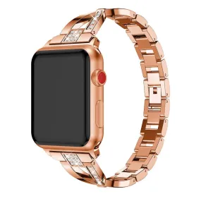 Apple Watch (38/40/SE/41/42mm) Formet Stål Rem m. Rhinsten - Rose Gold