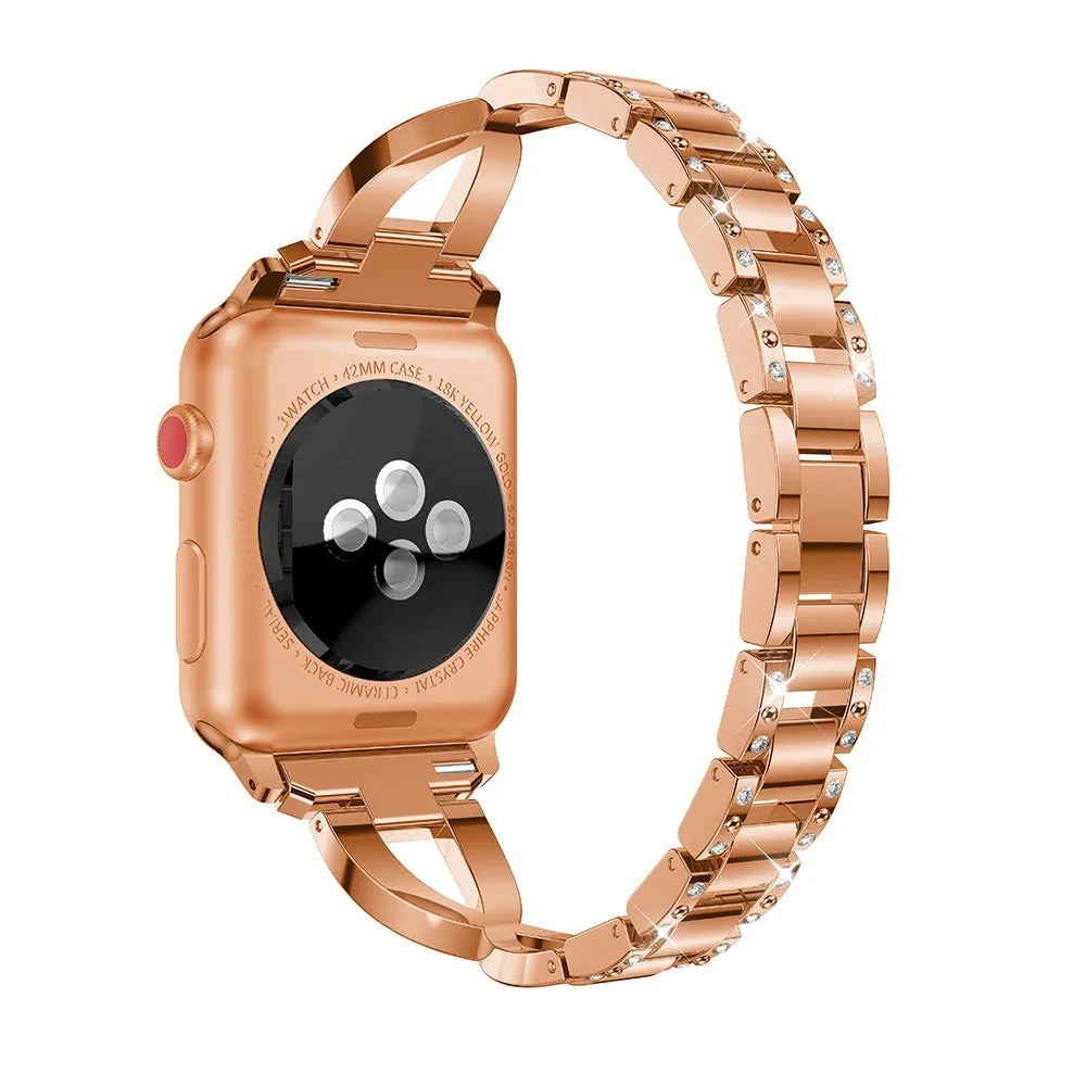 Apple Watch (38/40/SE/41/42mm) Formet Stål Rem m. Rhinsten - Rose Gold