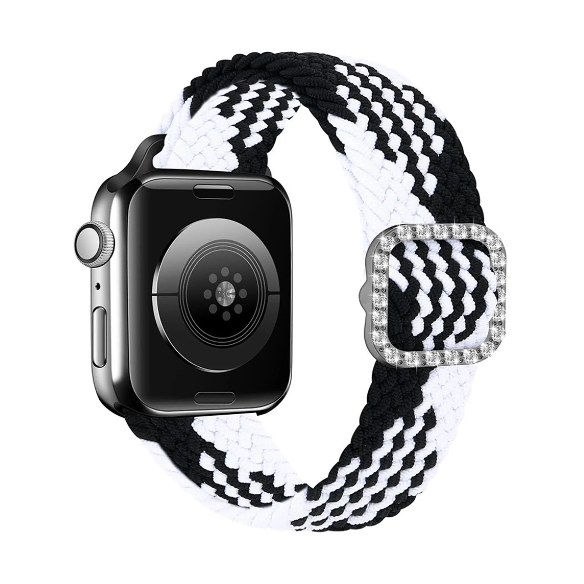 Apple Watch 40mm nylon watch strap in rhinestone buckle - Black and White