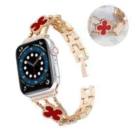 Apple Watch 40mm shiny rhinestone flower décor watch strap - Rose Gold / Red