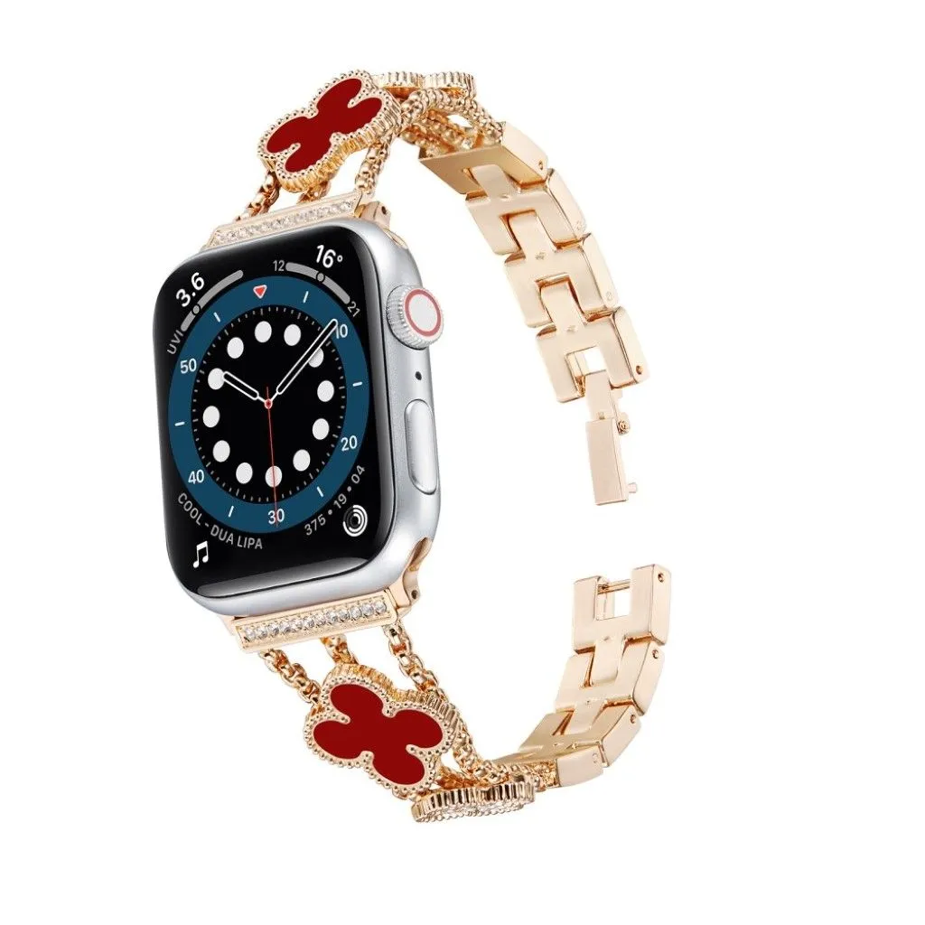 Apple Watch 40mm shiny rhinestone flower décor watch strap - Rose Gold / Red