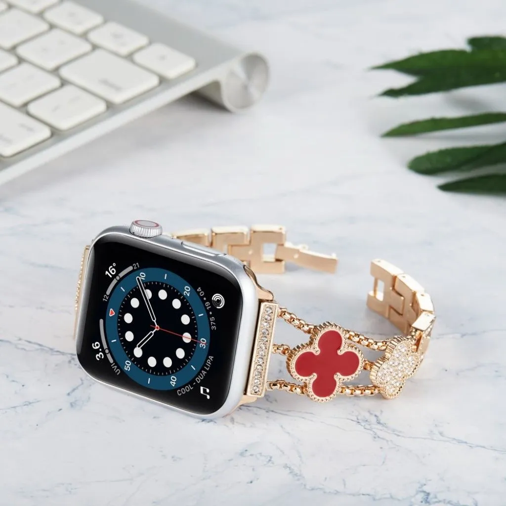 Apple Watch 40mm shiny rhinestone flower décor watch strap - Rose Gold / Red