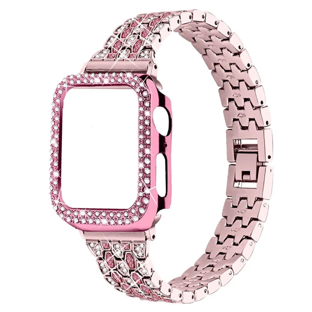 Apple Watch (41mm) five bead shiny rhinestone watch strap - Rose Pink / Rose / Rose Pink