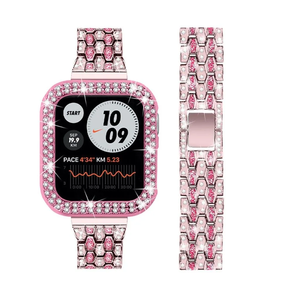 Apple Watch (41mm) five bead shiny rhinestone watch strap - Rose Pink / Rose / Rose Pink