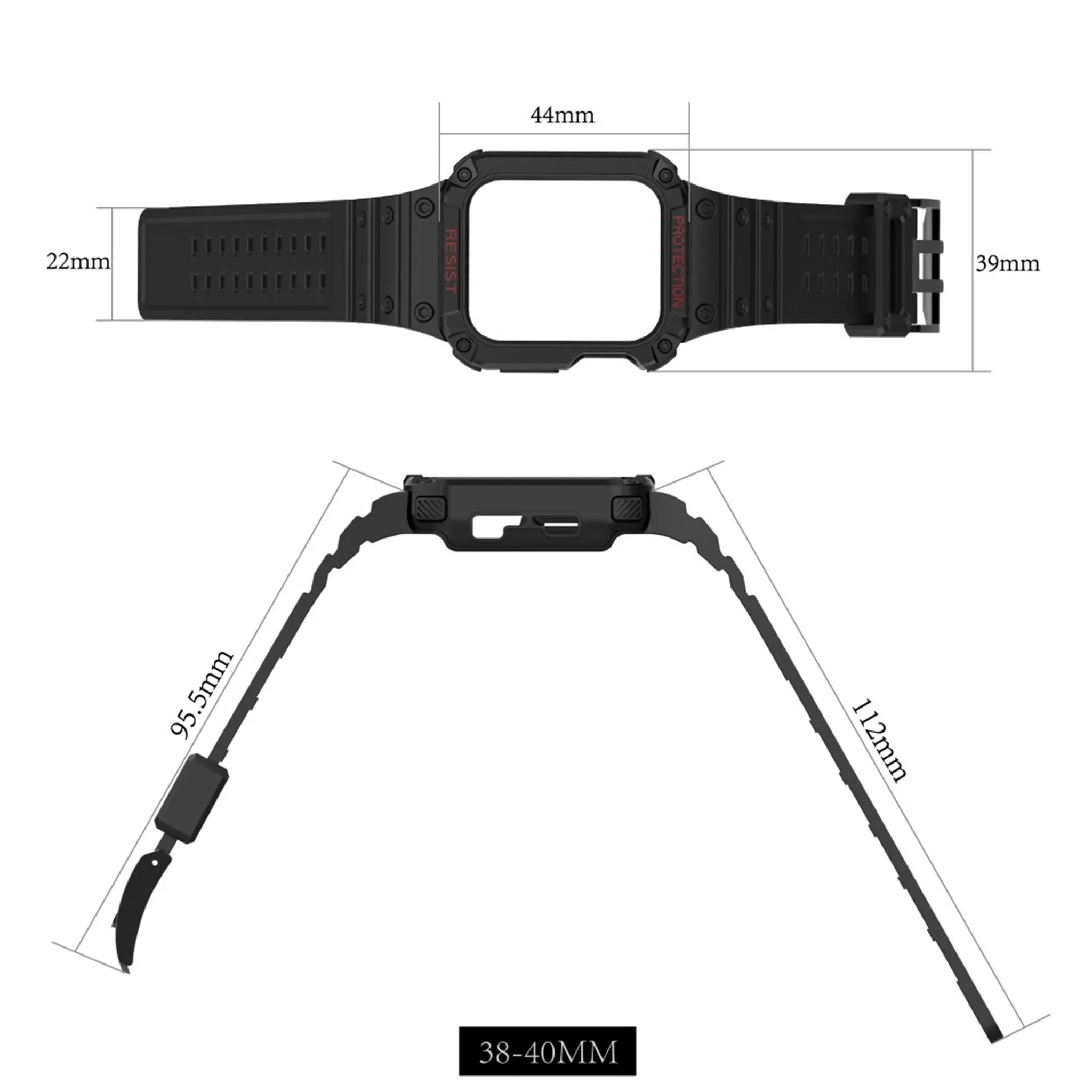 Apple Watch (41mm) unique TPU watch strap - Black / Silver