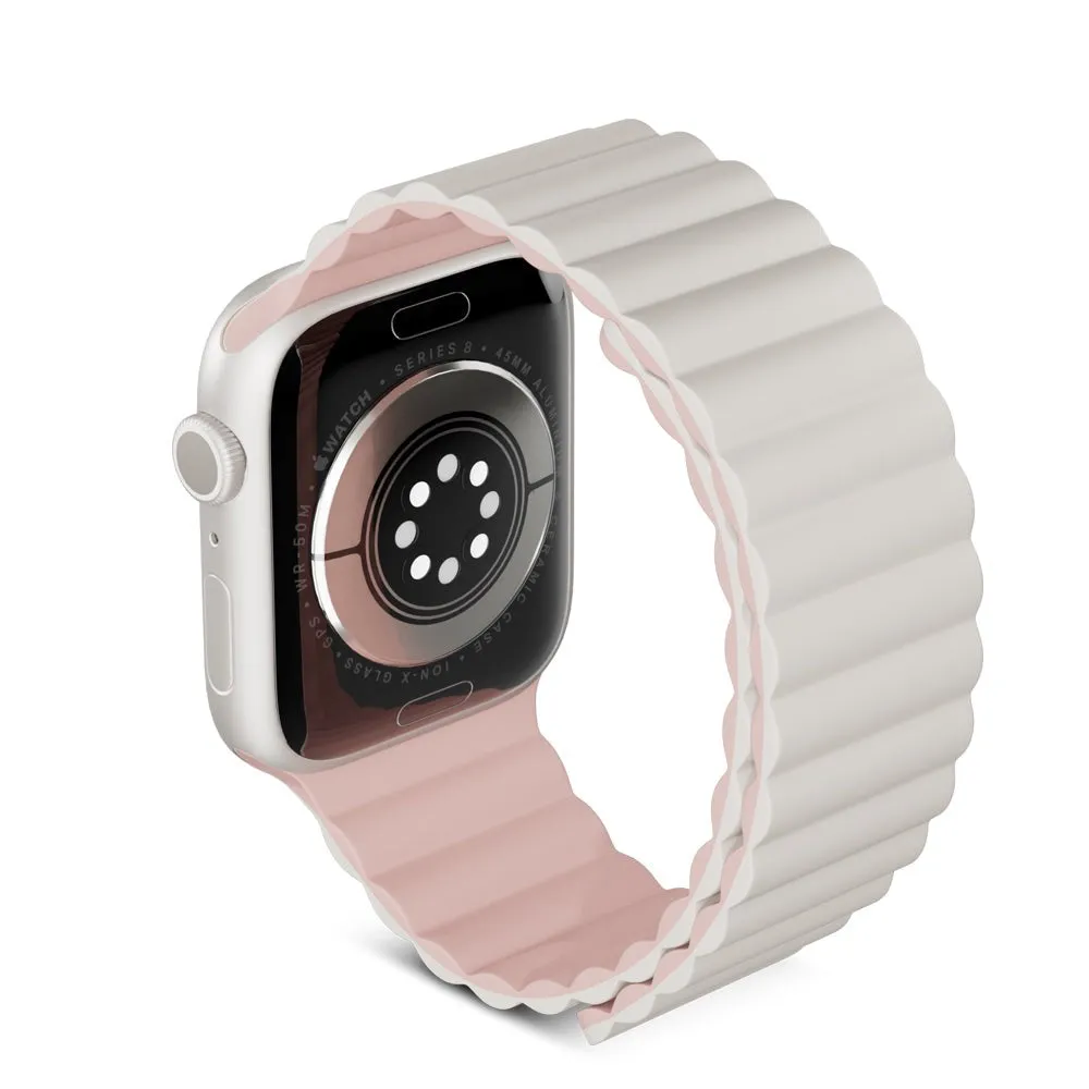 Apple Watch (42/44/SE/45/46/49mm) Epico Magnetisk Silikone Rem - Grå / Lyserød