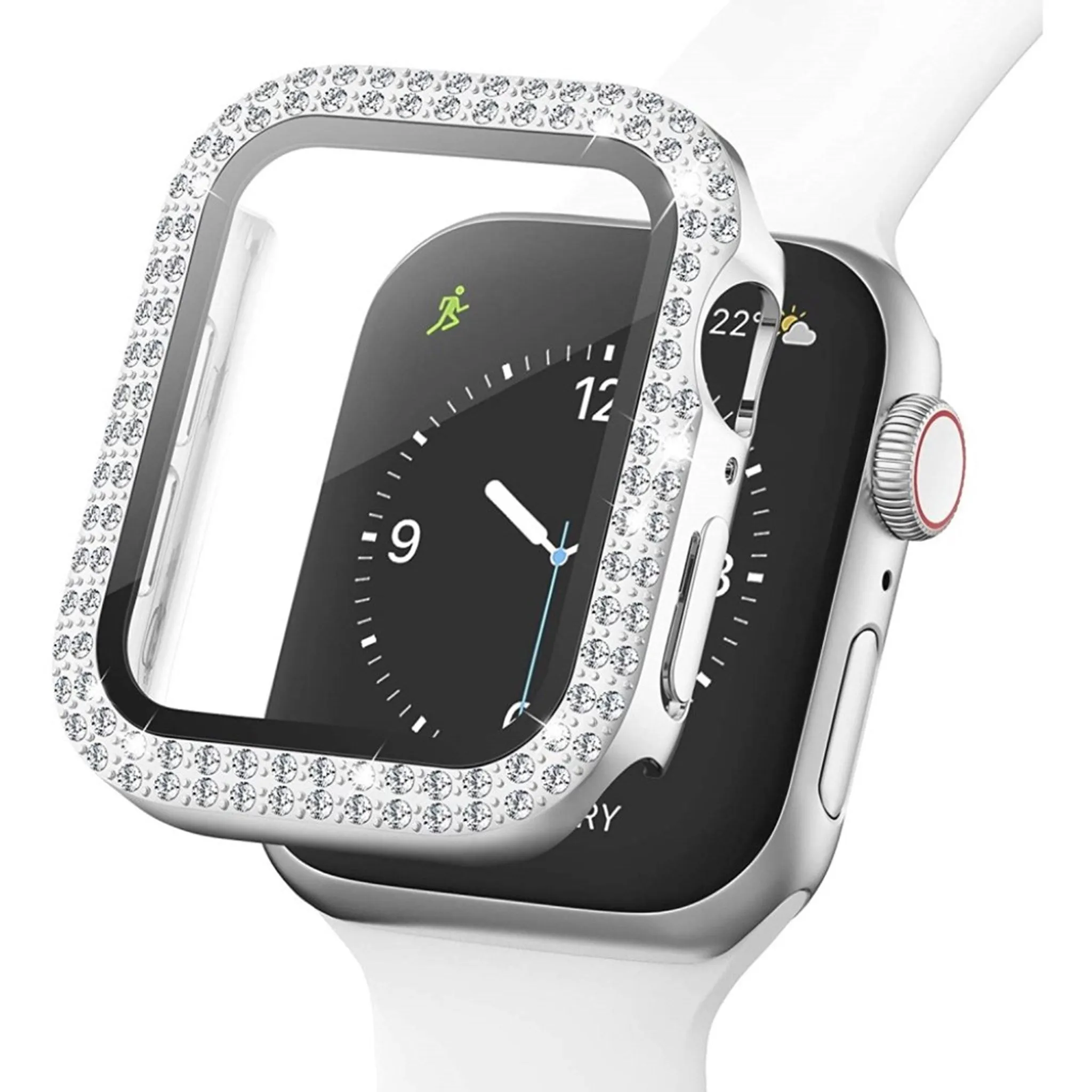 Apple Watch 44mm rhinestone décor cover   tempered glass - Silver