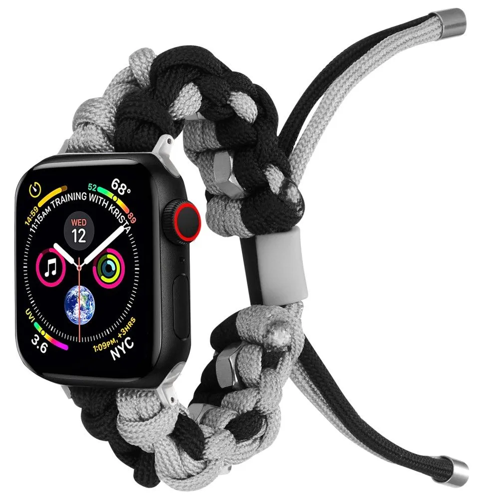 Apple Watch (45mm) stylish nylon   stainless steel ring watch strap - Black / Grey