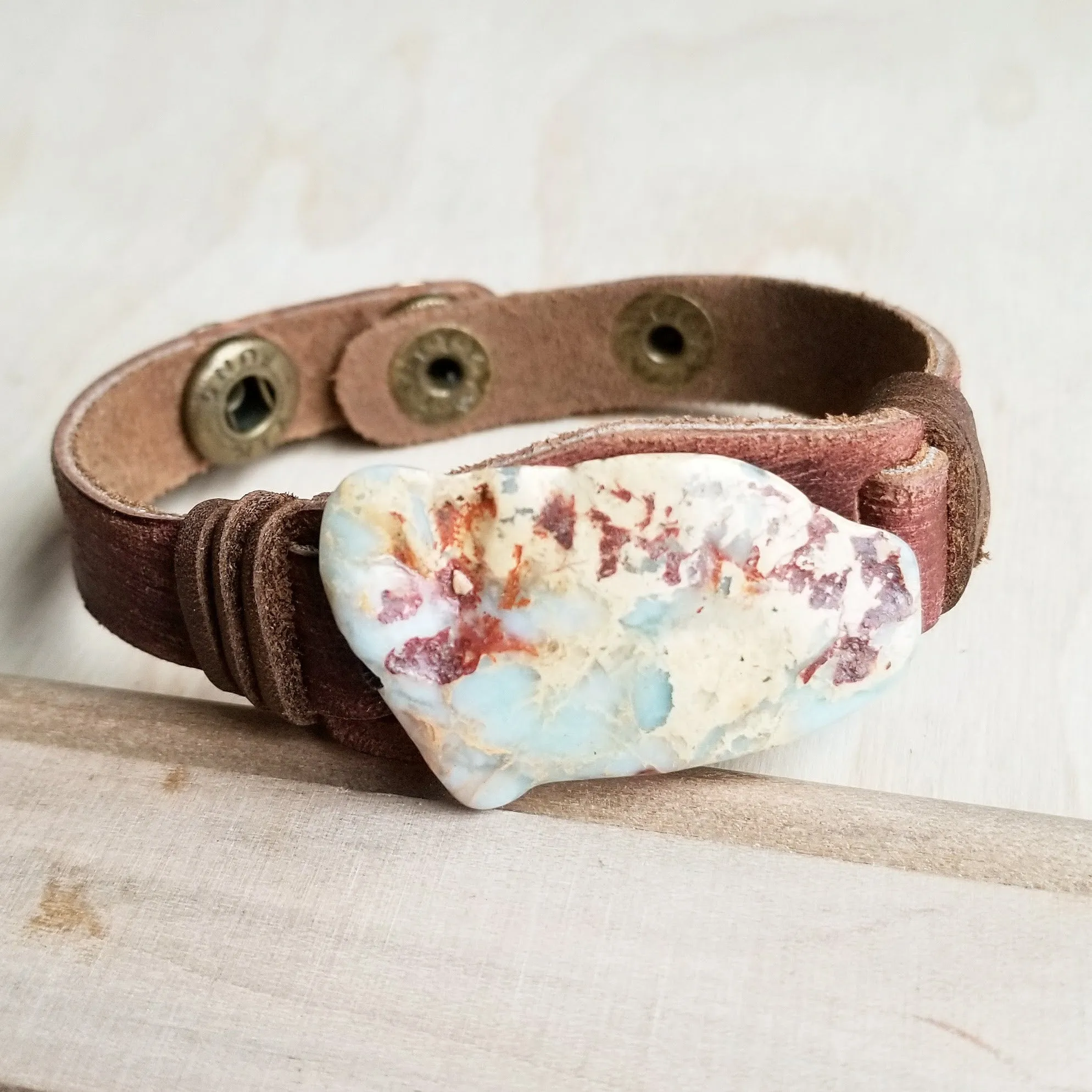 Aqua Terra Slab on Narrow Leather Cuff Bracelet 006c