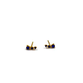 Ashley Gold Stainless Steel Gold Plated CZ Blue Colored Triple Stud Earrings