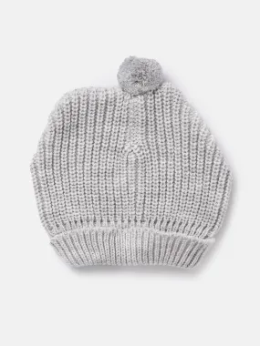 Baby Unisex Knitted Hat with Grey Pom-pom - Grey