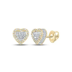 Baguette 3D Heart Diamond Earrings .37cttw 10K Yellow Gold