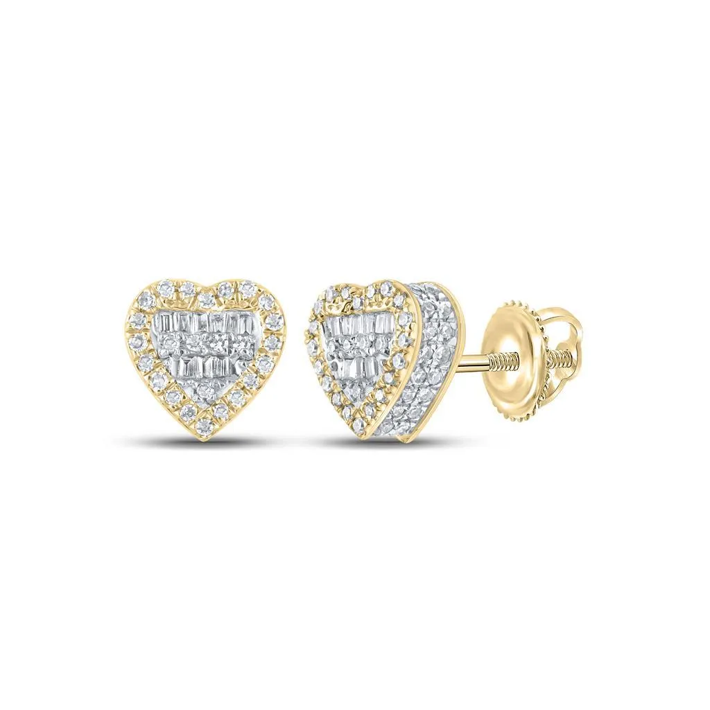 Baguette 3D Heart Diamond Earrings .37cttw 10K Yellow Gold