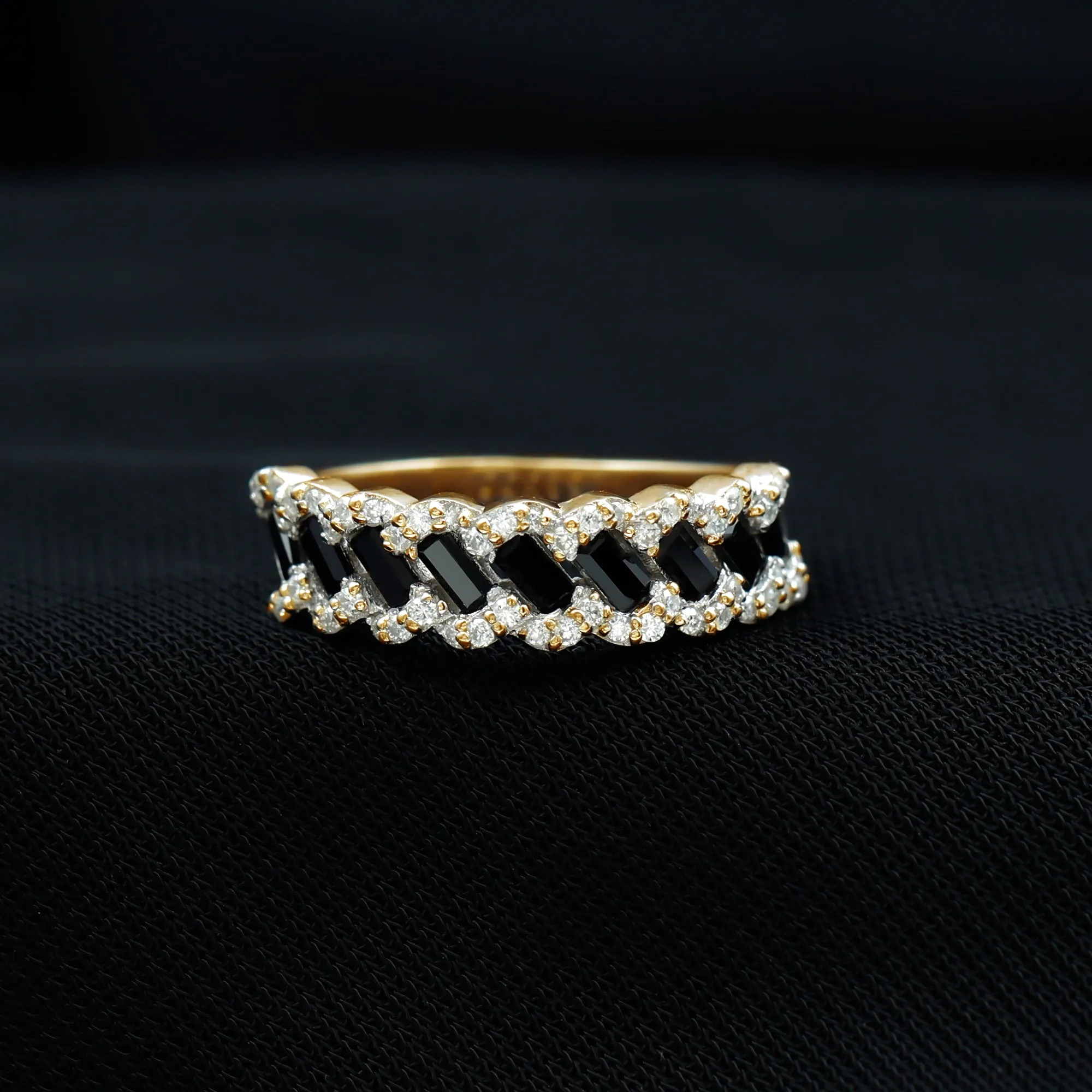 Baguette Created Black Diamond and Diamond Braided Half Eternity Band Ring