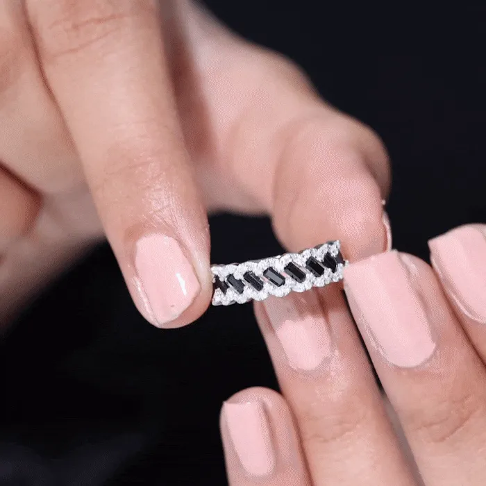 Baguette Created Black Diamond and Diamond Braided Half Eternity Band Ring