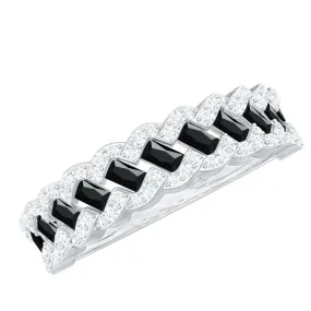 Baguette Created Black Diamond and Diamond Braided Half Eternity Band Ring