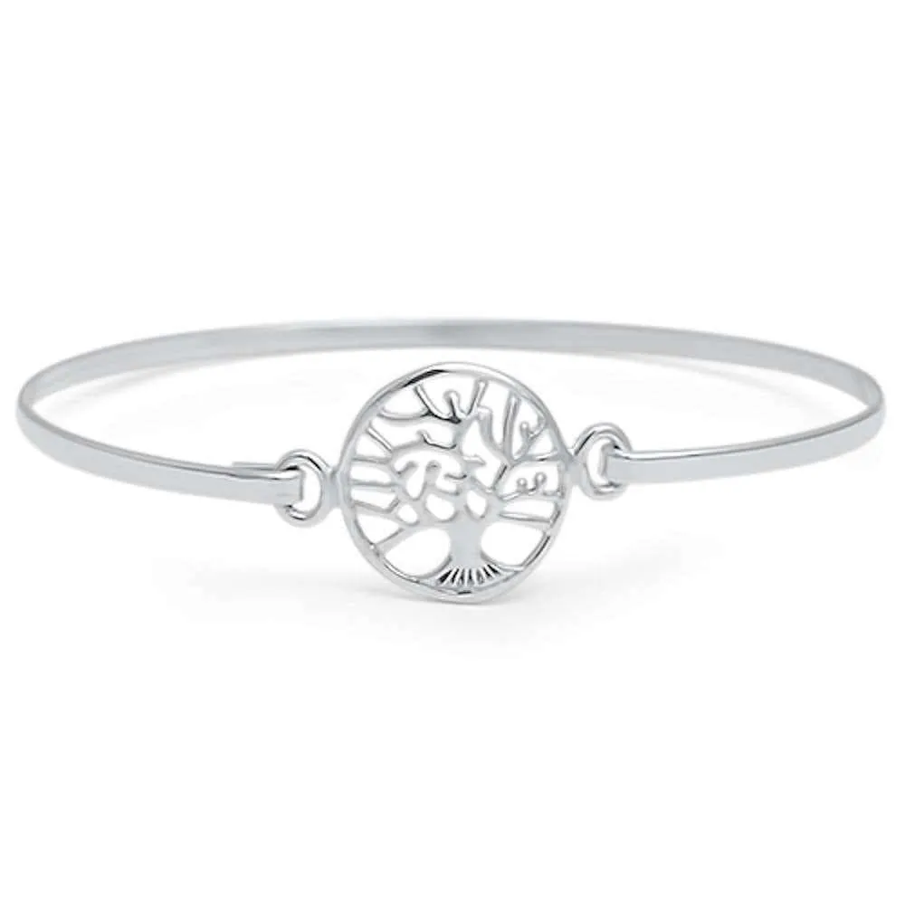 Bangle Sterling Silver Cross or Tree of Life Bracelets Silver, Rose or Yellow Gold Plated