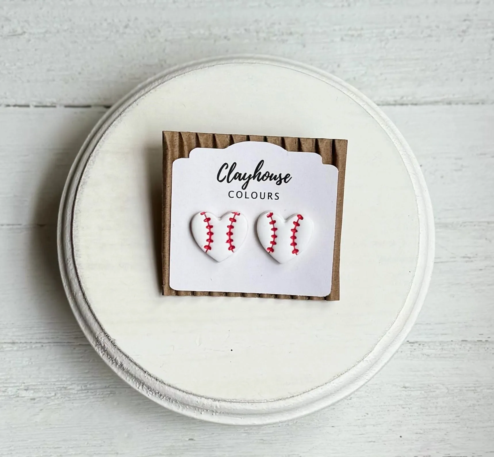 Baseball Heart Clay Stud Earrings