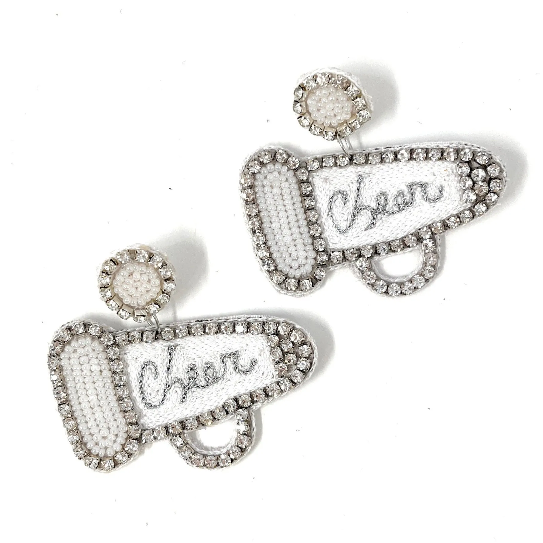 Beaded White Cheer Earrings