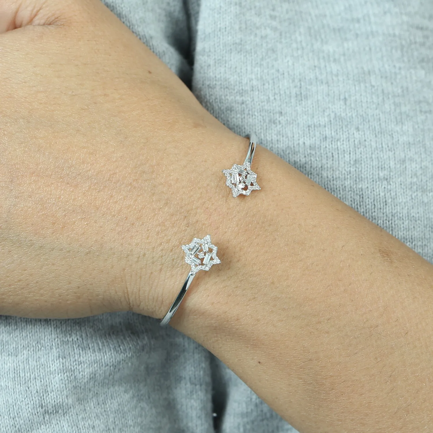 Beautiful Tapered Diamond Cluster Cuff Bracelet In 18k White Gold For Her