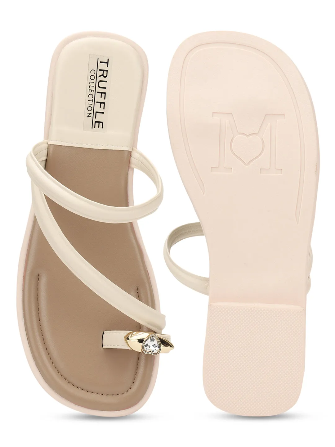 Beige PU Diamond Toe Ring Slip-On Flats (TC-RS3595-BEIG)